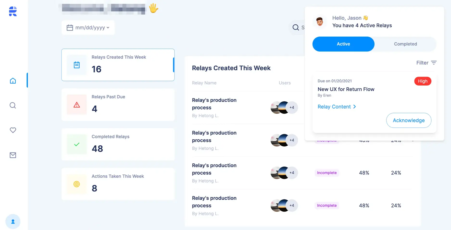 Relay's dashboard interface showing workflow automation features