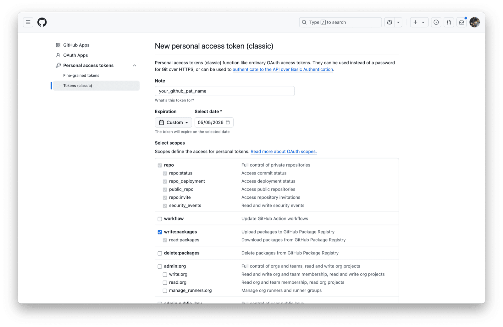 PAT token permissions