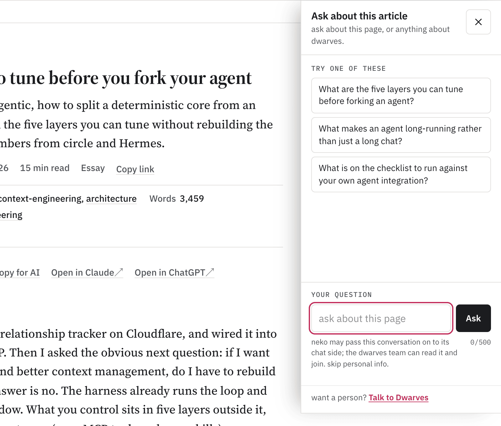 Fig. 5 the Ask drawer open on a note