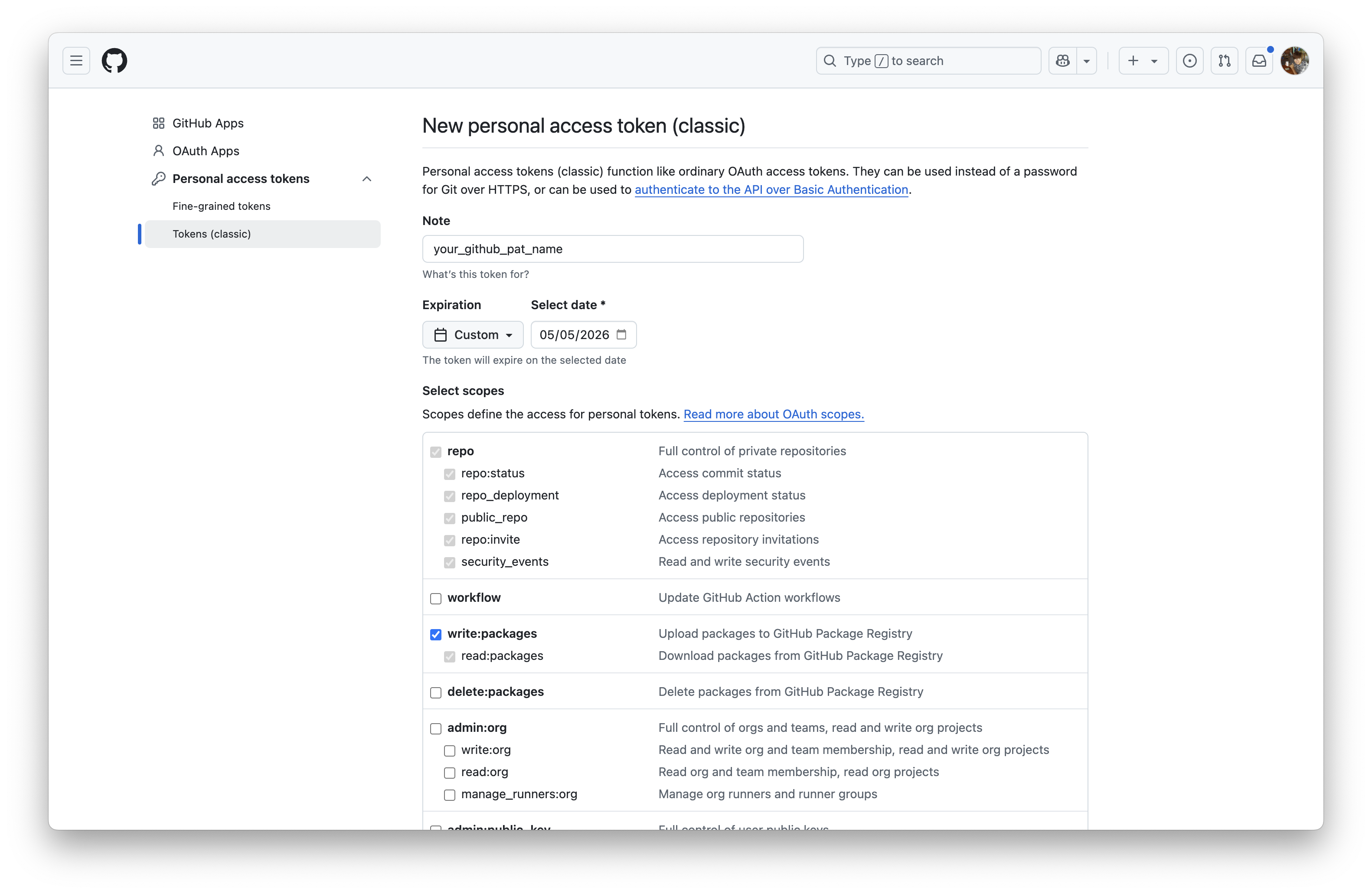 PAT token permissions